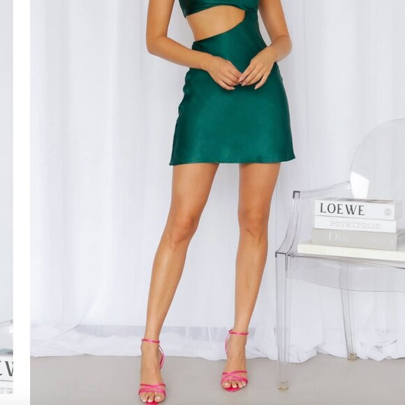 Hello Molly Bar Top Dancing Satin Dress Green Teal Size Small/4 - Picture 3 of 8